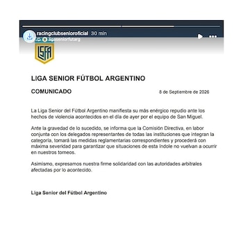 Comunicado Racing san miguel lpf Senior