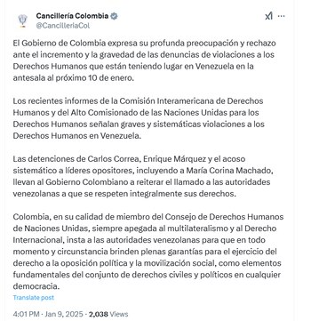 El Gobierno de Colombia rechazó