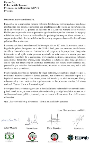 Comunicado de la comunidad palestina
