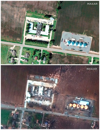 Imágenes satelitales muestran el antes y el después del tornado en al residencia de ancianos en Monette