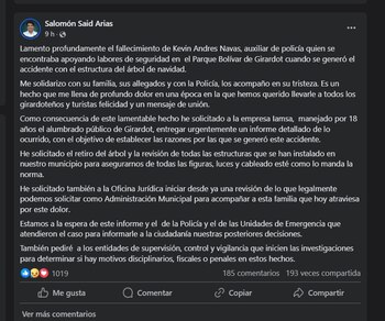 crédito Salomón Said Arias y Alcaldía de Girardot/Facebook