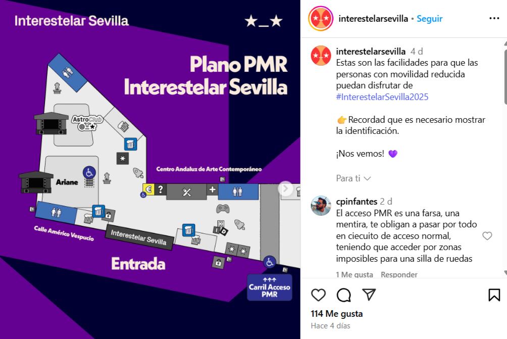 El Interestelar Sevilla difunde su plano con accesos de movilidad reducida en redes sociales. (Instagram)