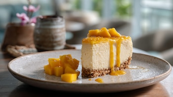 Cheesecake de mango, postre cremoso y tropical con sabor afrutado. - (Imagen Ilustrativa Infobae)