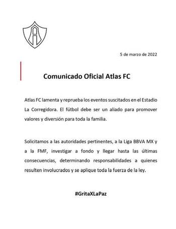 Comunicado Oficial Atlas FC.
