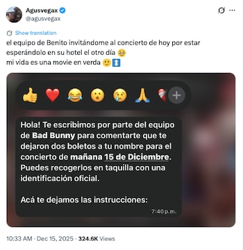 El fan compartió el mensaje