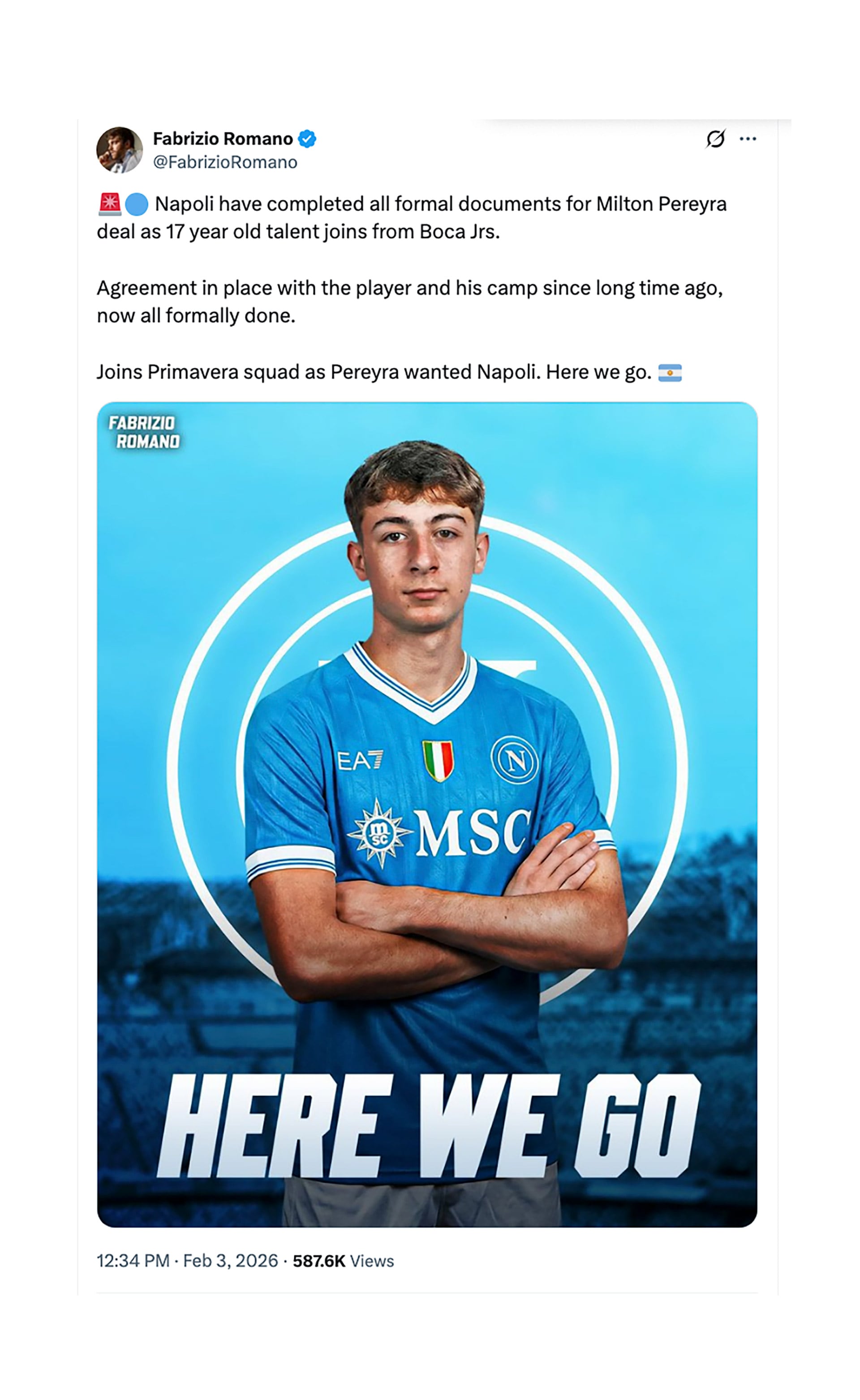 Milton Pereyra se marcha al Napoli por la patria potestad (Imagen Ilustrativa Infobae)