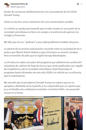 El jefe de Estado también se comprometió a colaborar en el empalme con el presidente electo Abelardo de la Espriella - crédito @petrogustavo/X