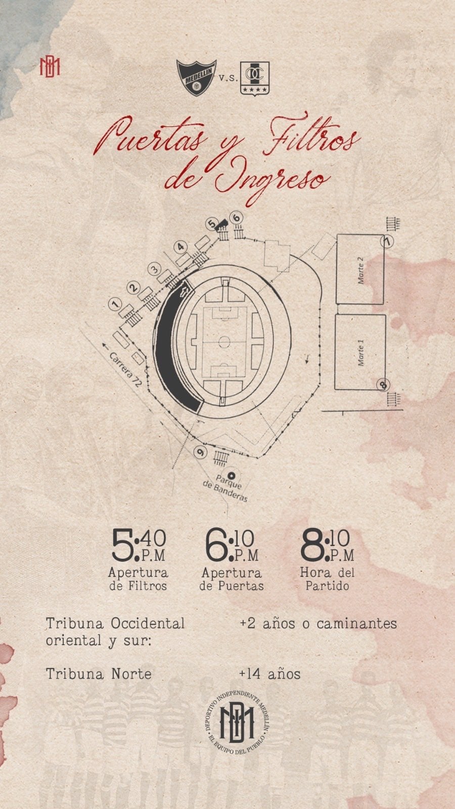 Horarios para el ingreso al estadio Atanasio Girardot para el partido Medellín vs. Once Caldas - crédito DIM
