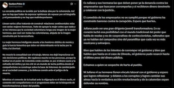 La última defensa que hizo el expresidente Petro a Juliana Guerrero fue días antes de dejar la casa de Nariño - crédito @petrogustavo/X