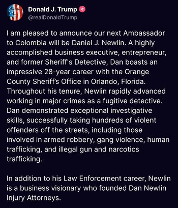 Anuncio de Donal Trump en su cuenta de Truth Social - crédito @realDonaldTrump/Truth Social