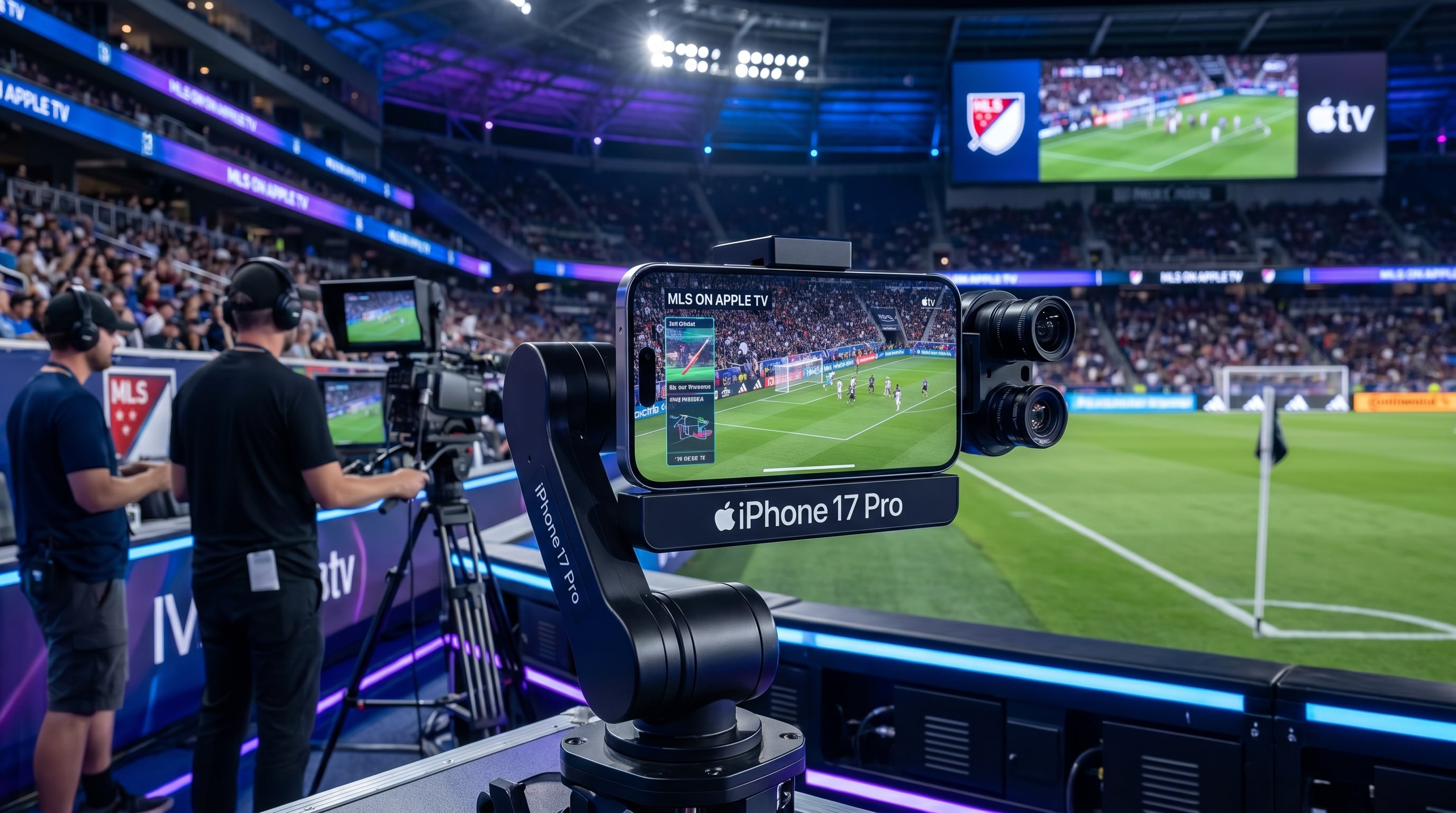 Un iPhone 17 Pro, equipado con lentes profesionales, captura la acción de un partido de fútbol de la MLS para su transmisión en Apple TV, marcando un hito en la producción deportiva. (Imagen Ilustrativa Infobae)