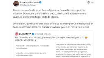 La carta de Karol G se volvió tendencia y generó respuestas como la de Juan José Lafaurie, hijo de la senadora María Fernanda Cabal, quien la cuestionó por su silencio durante el gobierno anterior - crédito @LafaurieCabal/ X