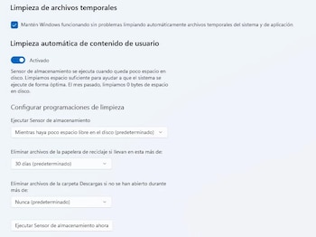 Limpieza automática de contenido en PC