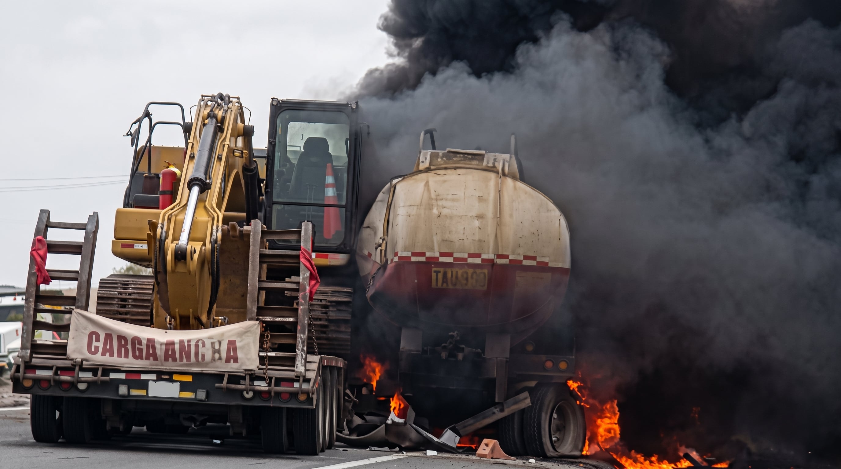 Un tráiler que trasladaba maquinaria pesada chocó con un vehículo cisterna en la Panamericana Norte y el impacto desató un incendio. (Captura video: Canal N) (Imagen Ilustrativa Infobae)