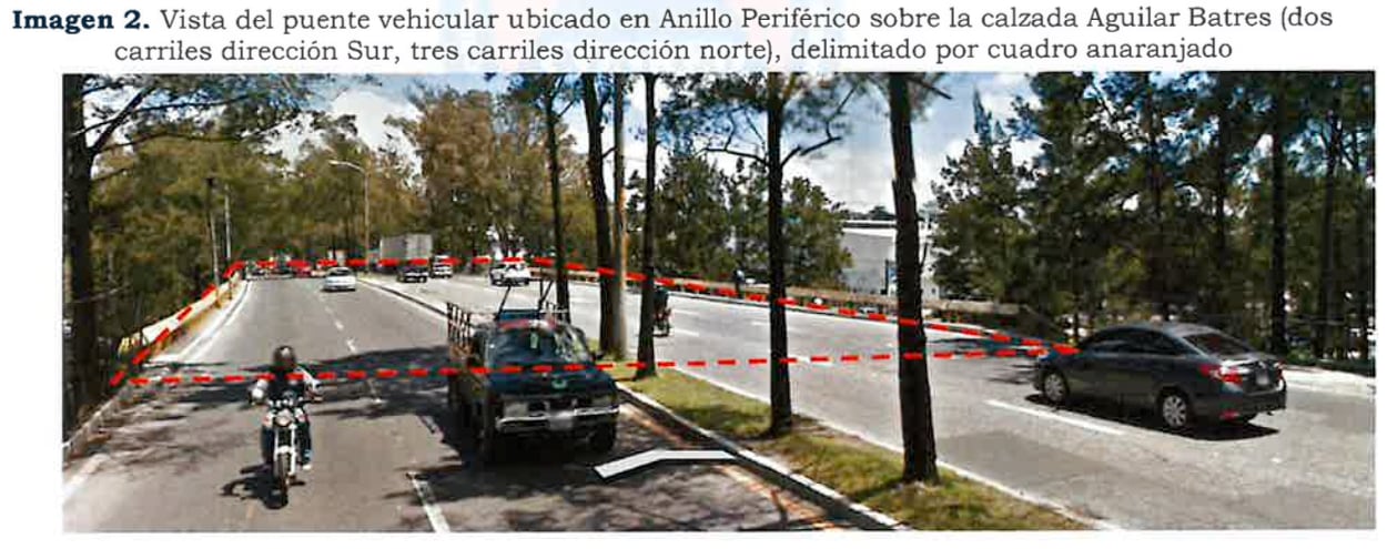 La inspección visual del 17 de agosto de 2026 señaló daños en una unión estructural de concreto del lado norte del puente del Anillo Periférico. (Conred)