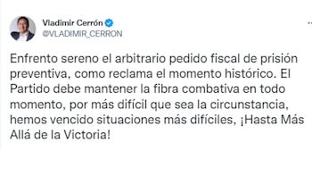 Vladimir Cerrón utiliza sus redes sociales para pronunciarse sobre los 36 meses de prisión en su contra.
