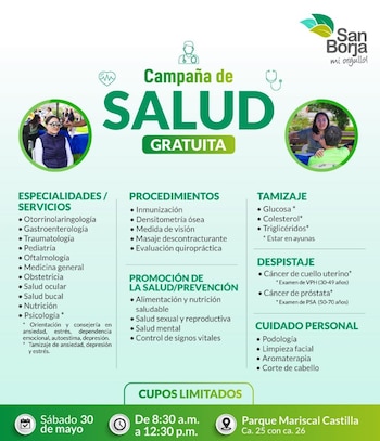 Los médicos comenzarán a atender desde las 8:30 a. m. - Créditos: Municipalidad de San Borja.