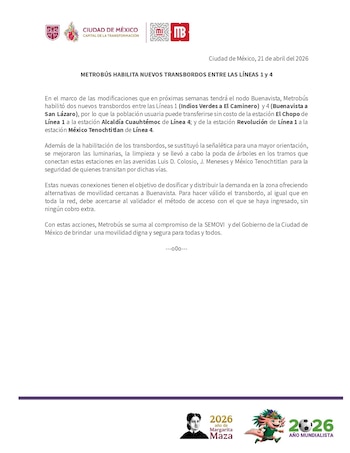 Avance en tiempo real de las diversas líneas de la red de transporte público capitalino.