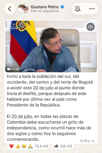 El 20 de julio, Gustavo Petro dará su último discurso como presidente antes de dejar la Casa de Nariño - crédito Canal de difusión Gustavo Petro