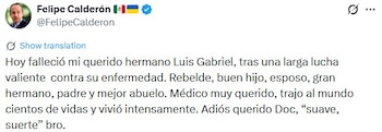 Comunicado de Felipe Claderón.