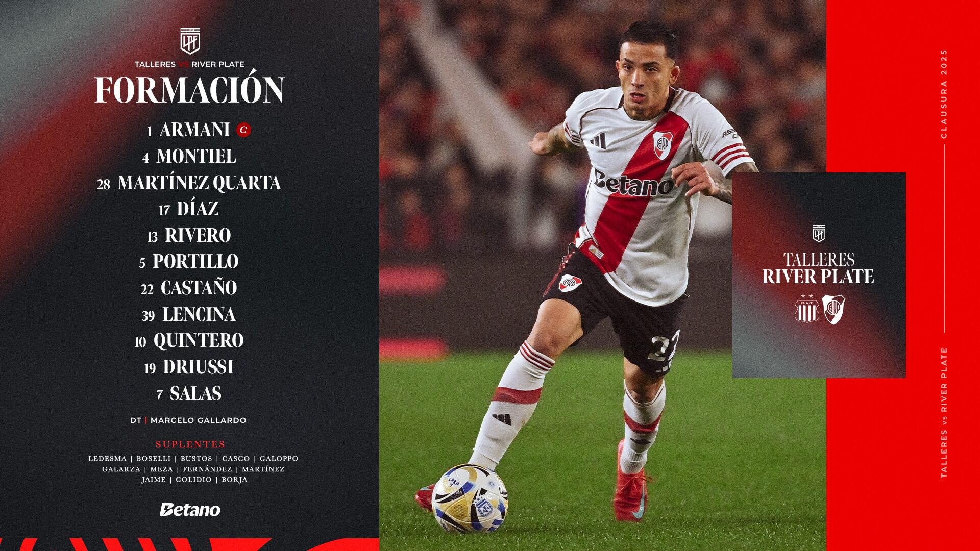 El equipo que armó Marcelo Gallardo para jugar en Córdoba (@RiverPlate)