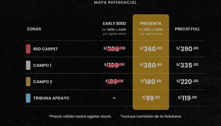 Precios de entradas para el festival