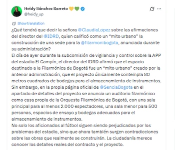 Este fue el mensaje de la concejal de Bogotá sobre el proyecto de Sencia que "no existió" - crédfito @heidy_up/X