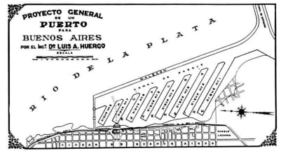 El proyecto de Huergo. Pueden verse los muelles, como si fueran dientes de un peine