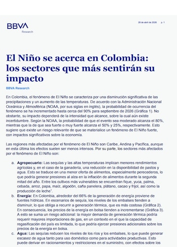 El fenómeno de El Niño se caracteriza por una disminución significativa de las precipitaciones y un aumento de las temperaturas - crédito BBVA Research