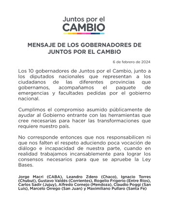 El comunicado de los gobernadores