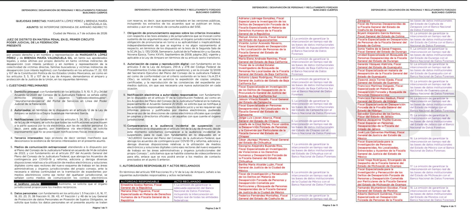 Documento de la demanda de amparo contra la fiscal general Ernestina Godoy y los 32 fiscales estatales del país. (X/@ivillasenor)