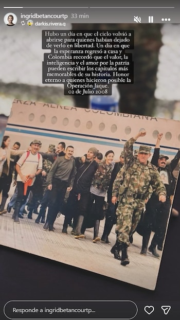 Ingrid Betancourt fue liberada el 2 de julio de 2008 junto a tres contratistas estadounidenses y once integrantes de la fuerza pública tras la Operación Jaque - crédito @ingridbetancourtp/Instagram