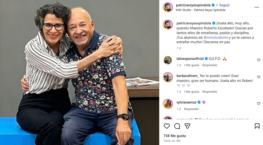 Patricia Reyes Spíndola confirma el fallecimiento de su colega y amigo Roberto Escobedo a los 67 años en sus redes sociales.(Captura de pantalla)