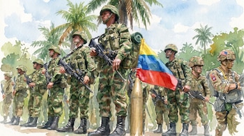 Ilustración de soldados de Colombia y Estados Unidos durante un entrenamiento militar - crédito