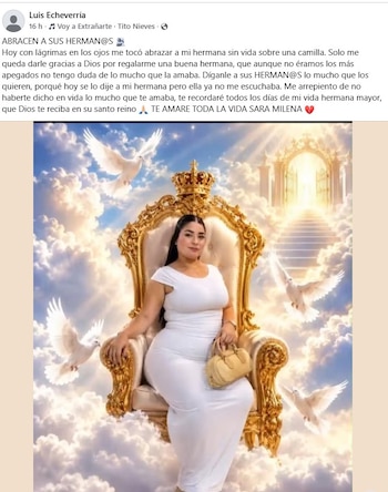 La familia denunció la presunta ausencia de una UCI en la clínica pese al pago de un seguro adicional por complicaciones en la cirugía estética - crédito Luis Echeverria / Facebook