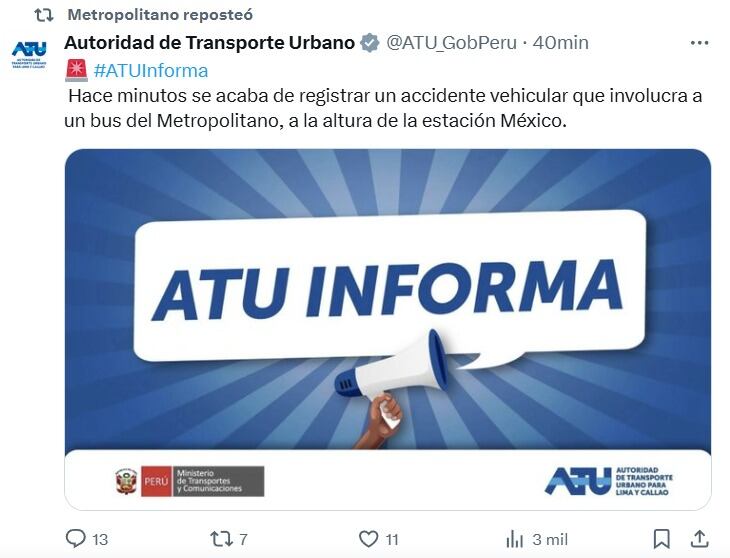 El accidente del Metropolitano afectó la vía exclusiva y generó severos trastornos de tráfico hacia San Isidro, Miraflores y Chorrillos.