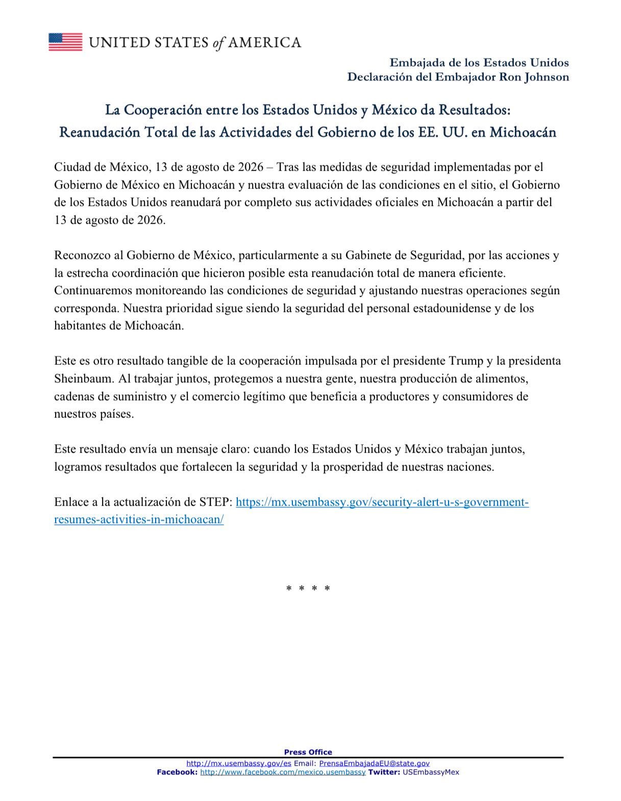 La misión diplomática advirtió que el estado mantiene la designación de Nivel 4 “No Viajar”, la más restrictiva del sistema de alertas del Departamento de Estado. Crédito: Especial