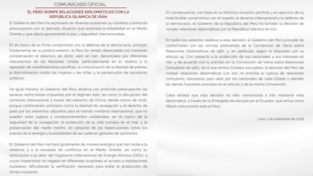 Documento con el título Comunicado oficial y texto distribuido en dos columnas, fechado en Lima el 1 de septiembre de 2026