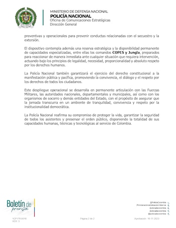 La Policía Nacional activó capacidades de inteligencia e investigación criminal para identificar, prevenir y anticipar riesgos durante la posesión presidencial - crédito prensa Policía Nacional
