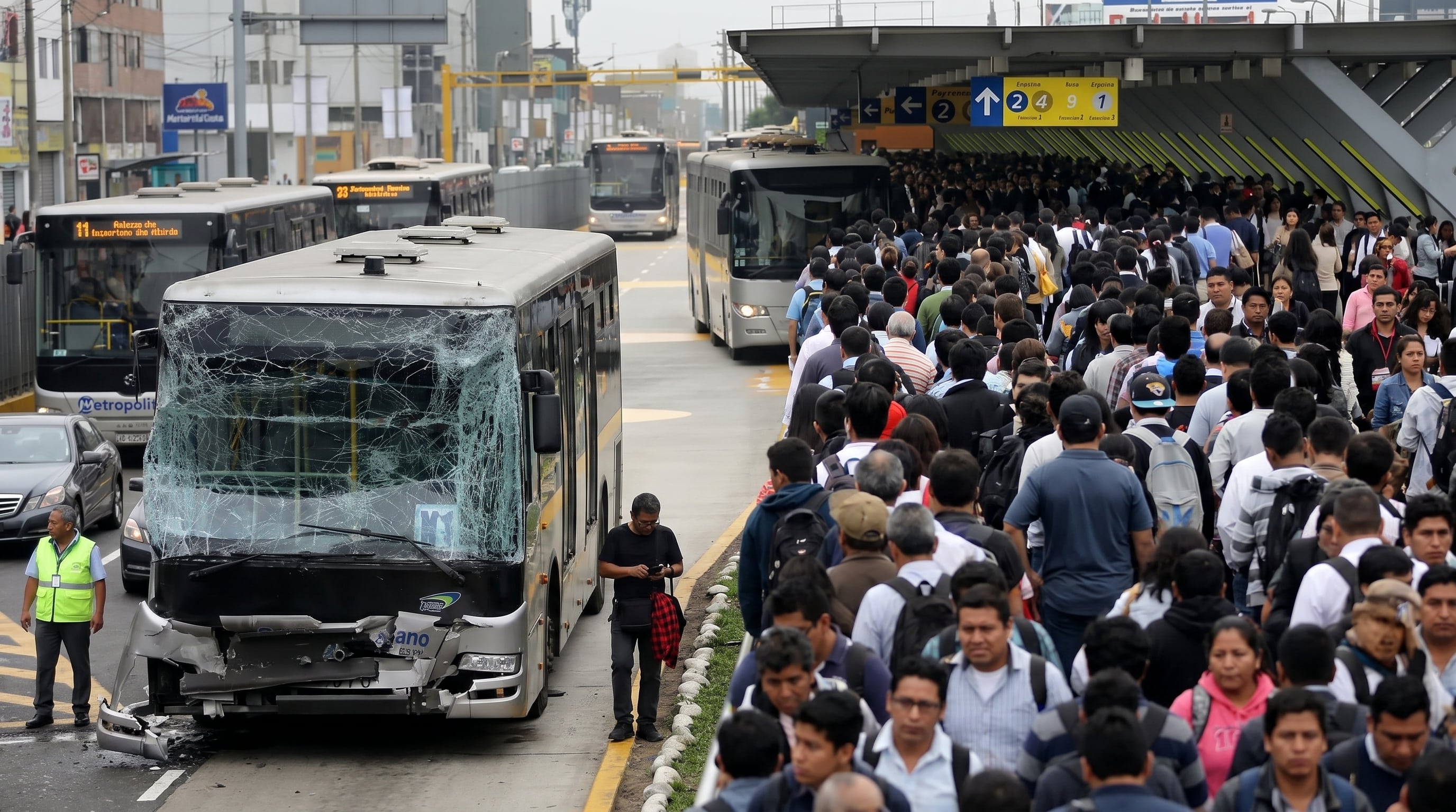 Usuarios del Metropolitano enfrentan largas esperas y hacinamiento en Miraflores tras un accidente que afectó el servicio de transporte público en Lima, Perú. (Imagen Ilustrativa Infobae)