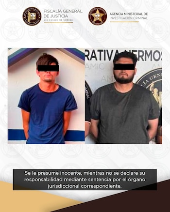 Estos son los dos detenidos más recientes derivado de las investigaciones por el asesinato de custodios en Sonora. Crédito: FGJES