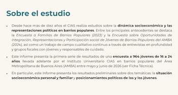 Texto con el título 'Sobre el estudio' y tres párrafos que describen una encuesta del Instituto Universitario CIAS sobre jóvenes del AMBA