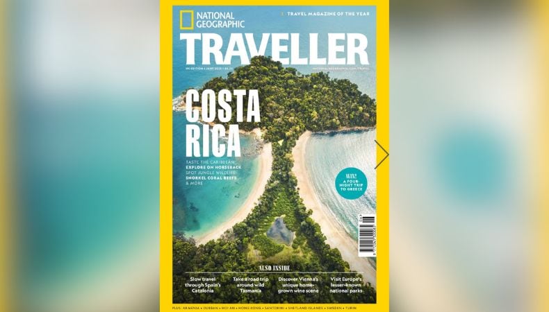 La edición de junio de National Geographic Traveller Reino Unido dedicó su portada a Costa Rica por su liderazgo en biodiversidad y sostenibilidad. (Cortesía: Instituto Costarricense de Turismo)
