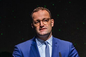 Jens Spahn, Germanys health minister, speaks during the Federation of German Industries (BDI) conference in Berlin, Germany, on Tuesday, Oct. 6, 2020. Europes largest economy is showing signs of improvement, but the scale of the damage justifies Germanys unprecedented borrowing and spending, Chancellor Angela Merkel said in a video statement to Germanys BDI industry lobby.