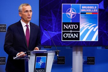 FILE PHOTO: NATO Secretary General Jens Stoltenberg attends a news conference on the eve of a NATO summit, amid Russia's invasion of Ukraine, in Brussels, Belgium March 23, 2022. REUTERS/Gonzalo Fuentes/File Photo