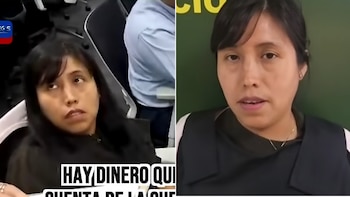 Composición con dos fotografías de la misma mujer. En la izquierda, la mujer sentada mira hacia arriba. En la derecha, la mujer mira de frente