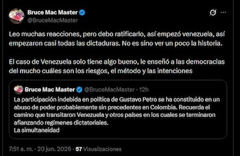 Las declaraciones del presidente de la Andi en X abrieron una discusión sobre uso de recursos estatales, presión política y neutralidad institucional en Colombia - crédito @BruceMacMaster/X