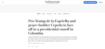 Publicación The Washington Post sobre las Elecciones en Colombia - crédito The Washington Post