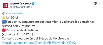 Avance en tiempo real de las diversas líneas de la red de transporte público capitalino.