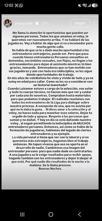 El extenso descargo de Jessenia Uceda en Instagram.
